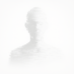 Silhueta humana abstrata em preto e branco, parcialmente corrompida por linhas horizontais. A figura aparece sobre um fundo branco puro, como se estivesse desintegrando digitalmente.